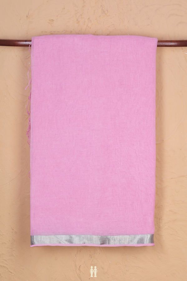 Linen Saree In Pink With Zari Border
