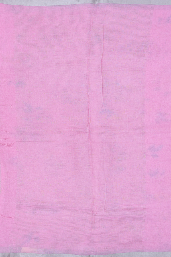 Linen Saree In Pink With Zari Border