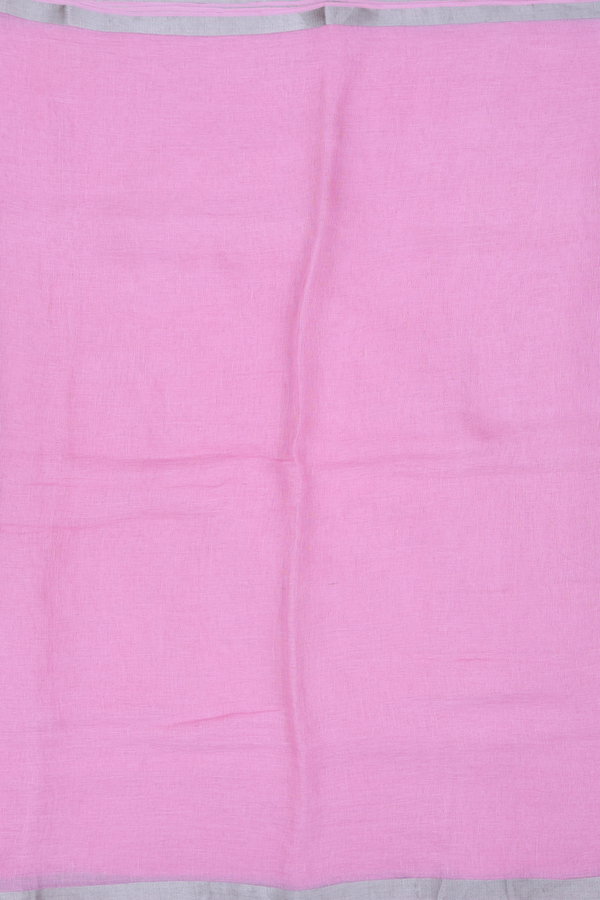 Linen Saree In Pink With Zari Border