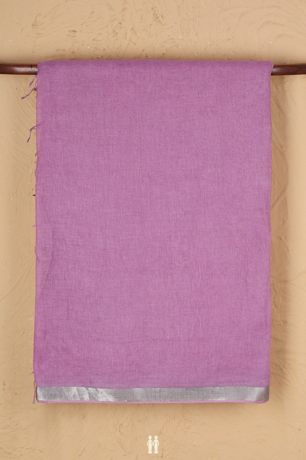 Linen Saree In Plain Dusty Lavender With Zari Border