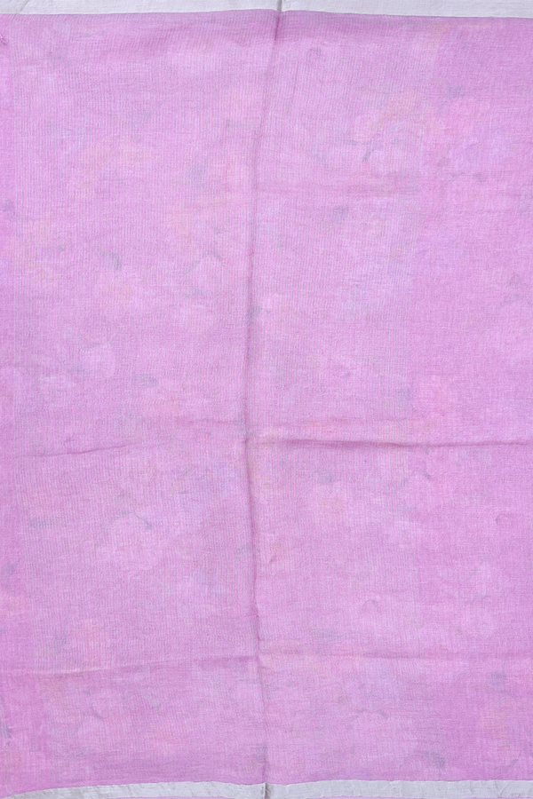 Linen Saree In Plain Dusty Lavender With Zari Border