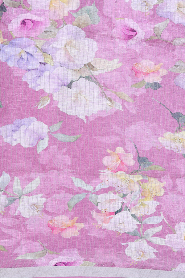 Linen Saree In Plain Dusty Lavender With Zari Border