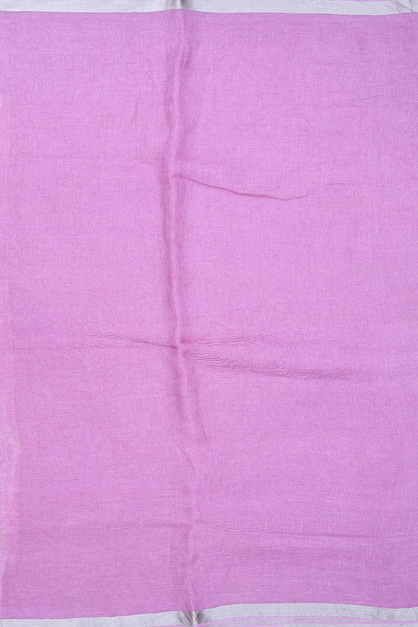 Linen Saree In Plain Dusty Lavender With Zari Border