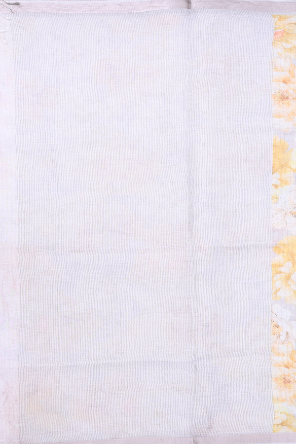 Linen Saree In White With Floral Printed Design