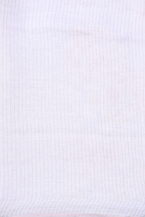 Linen Saree In White With Floral Printed Design