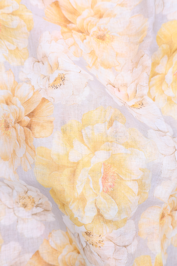 Linen Saree In White With Floral Printed Design