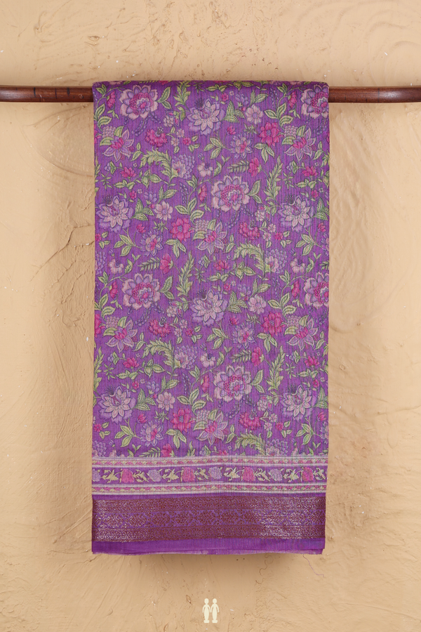 Chanderi Silk Cotton Saree In Lavender With Floral Design