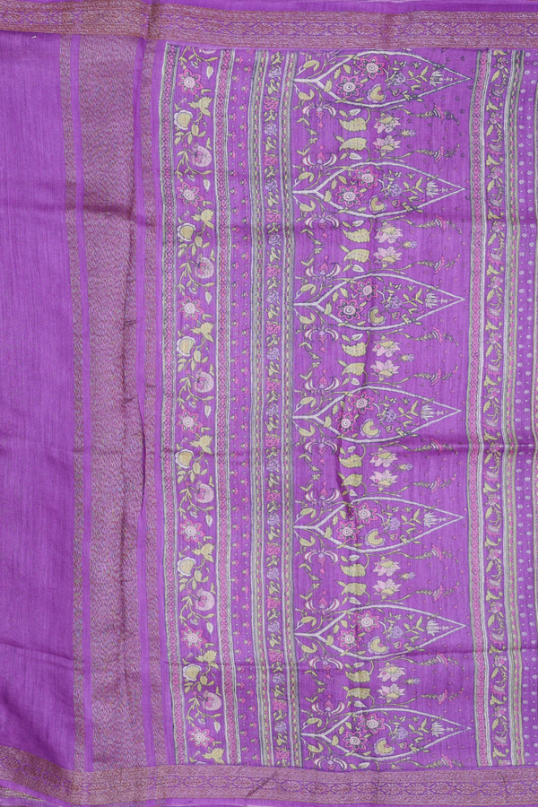 Chanderi Silk Cotton Saree In Lavender With Floral Design