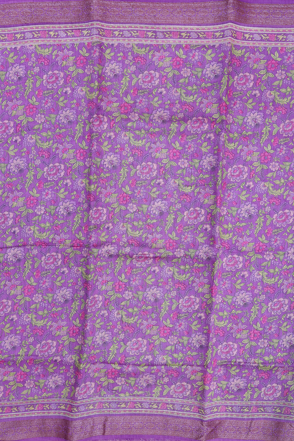 Chanderi Silk Cotton Saree In Lavender With Floral Design