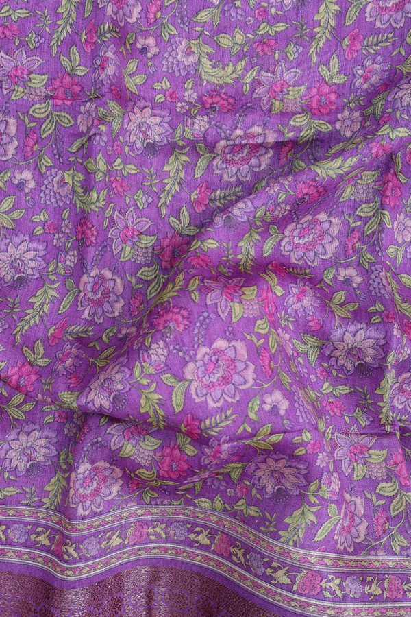 Chanderi Silk Cotton Saree In Lavender With Floral Design