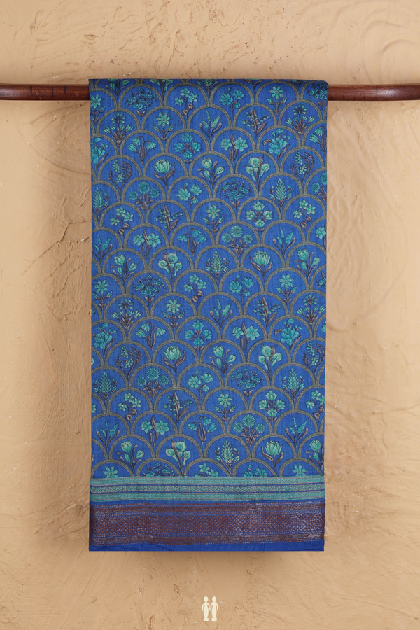 Chanderi Silk Cotton Saree In Indigo Blue With Floral Design