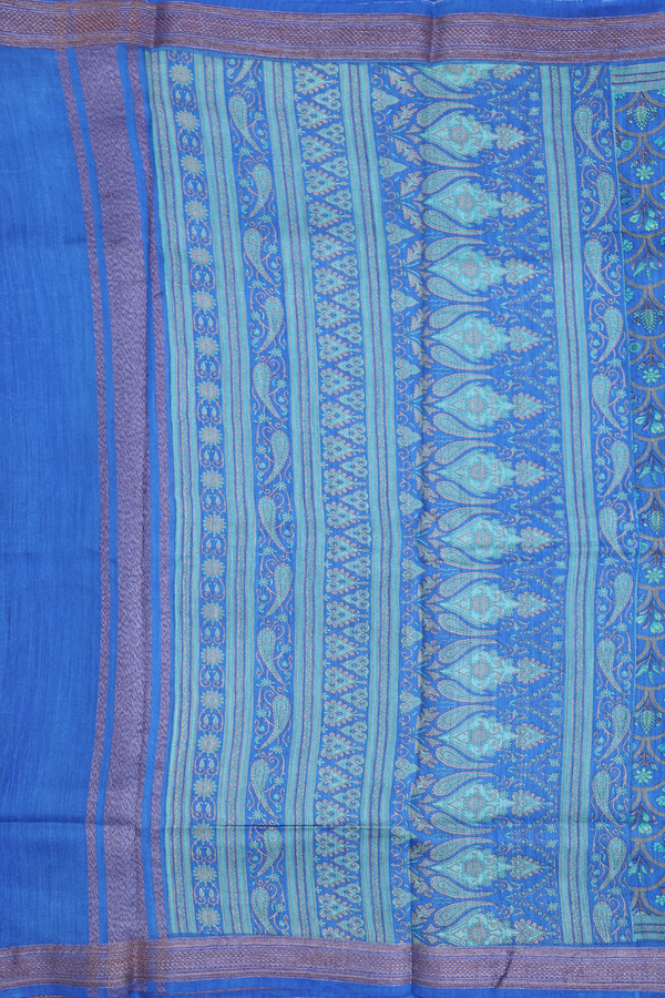 Chanderi Silk Cotton Saree In Indigo Blue With Floral Design