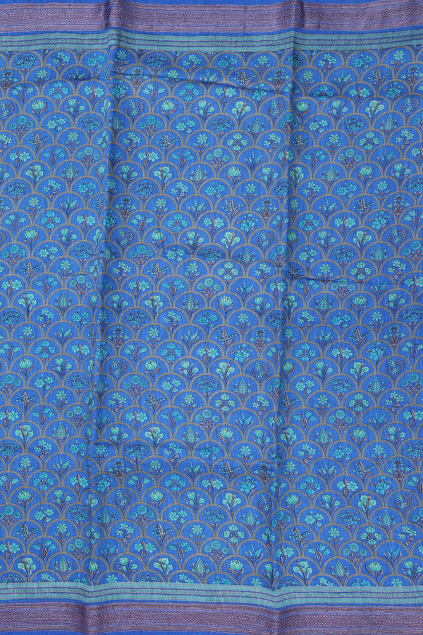 Chanderi Silk Cotton Saree In Indigo Blue With Floral Design