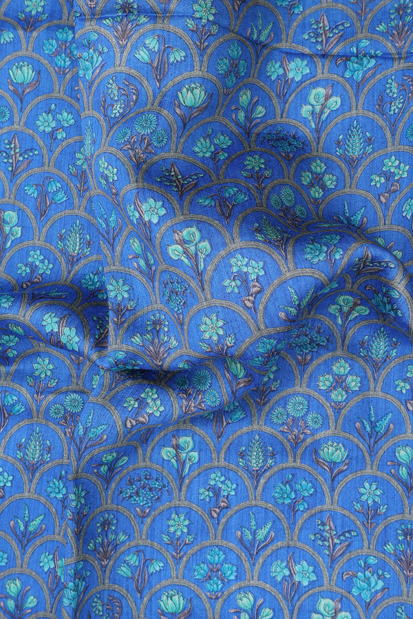 Chanderi Silk Cotton Saree In Indigo Blue With Floral Design