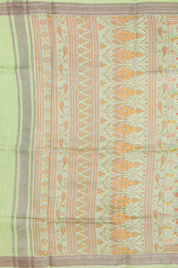 Chanderi Silk Cotton Saree In Light Green With Floral Design