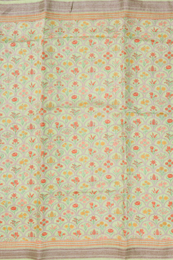 Chanderi Silk Cotton Saree In Light Green With Floral Design