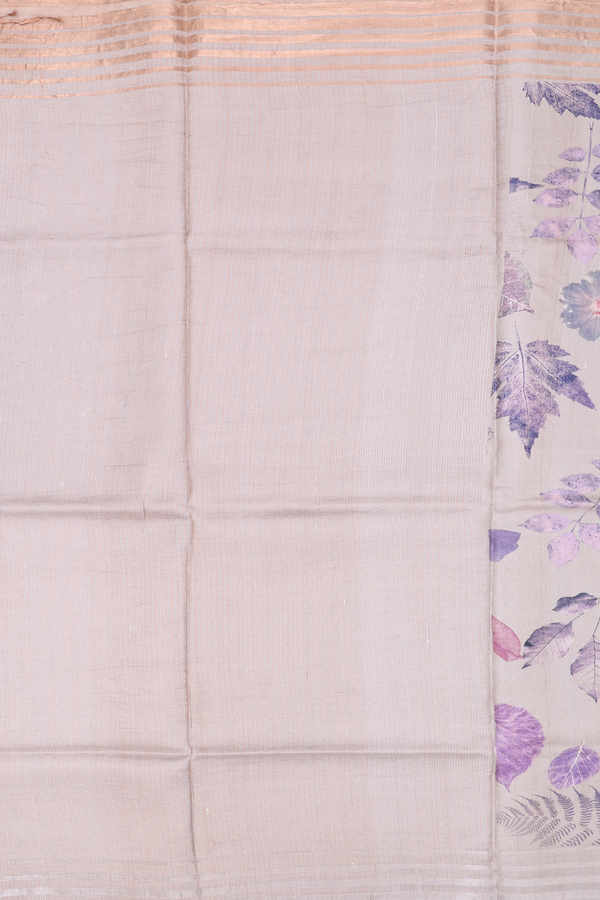 Tussar Silk Saree In Cream Color With Leaf Design