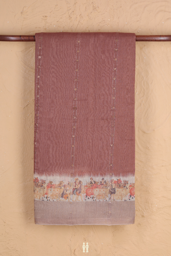 Bailu Silk Saree In Cocoa Brown With Stripes Design