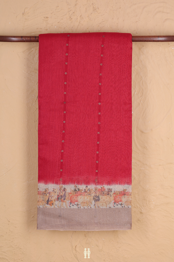 Bailu Silk Saree In Scarlet Red With Stripes Design