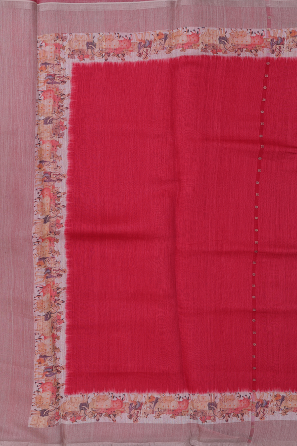 Bailu Silk Saree In Scarlet Red With Stripes Design