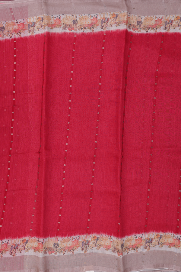 Bailu Silk Saree In Scarlet Red With Stripes Design