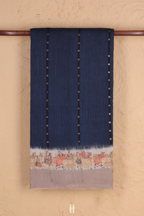 Bailu Silk Saree In Prussian Blue With Stripes Design