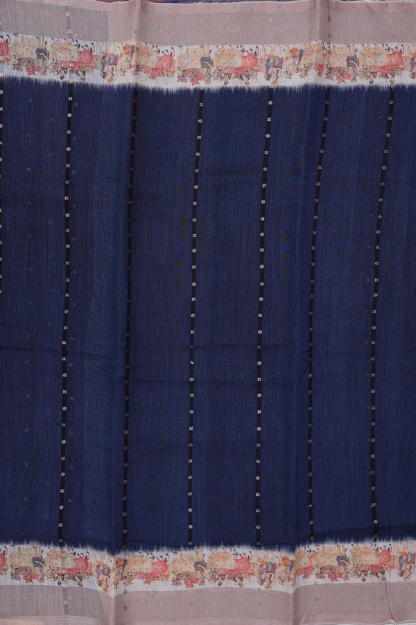 Bailu Silk Saree In Prussian Blue With Stripes Design