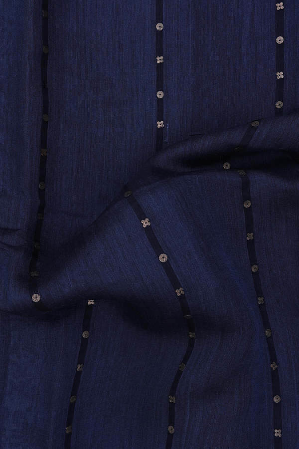 Bailu Silk Saree In Prussian Blue With Stripes Design