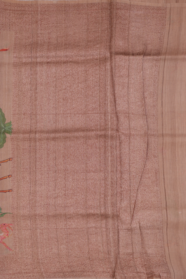 Tussar Silk Saree In Light Brown With Printed Design