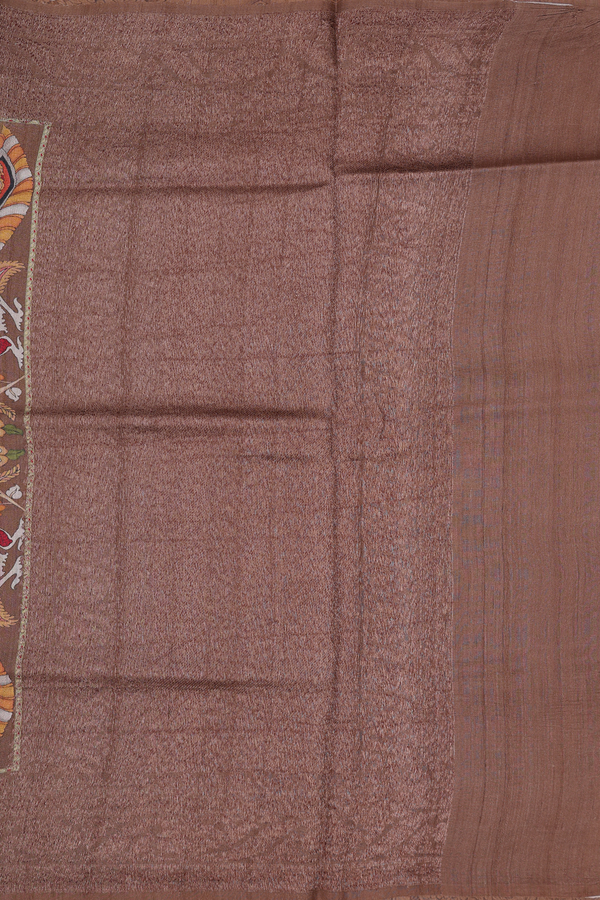 Tussar Silk Saree In Brown With Cow Printed Design