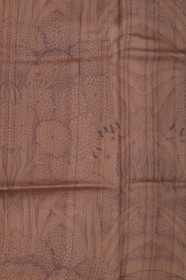 Tussar Silk Saree In Brown With Cow Printed Design