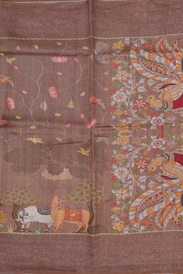 Tussar Silk Saree In Brown With Cow Printed Design