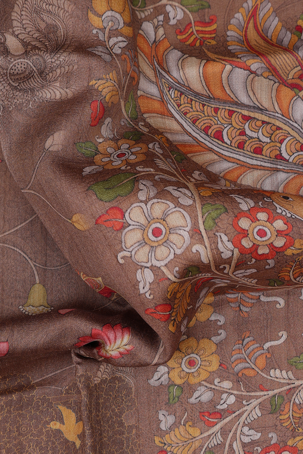 Tussar Silk Saree In Brown With Cow Printed Design