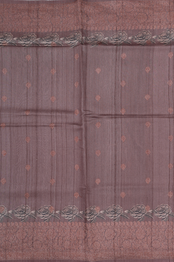 Tussar Silk Saree In Brown With Zari Buttas