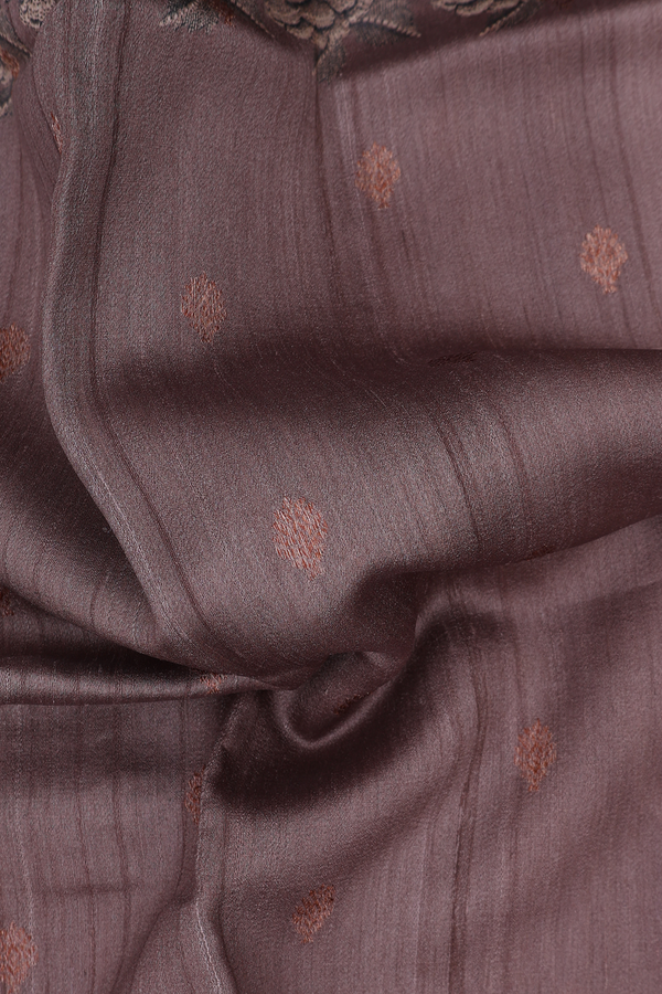 Tussar Silk Saree In Brown With Zari Buttas