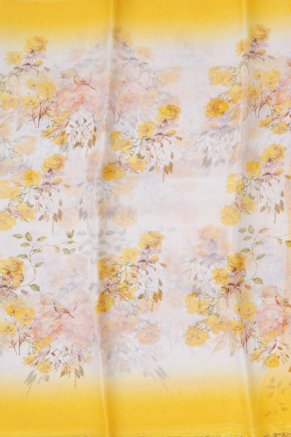 Organza Silk Saree In Off White With Floral Design