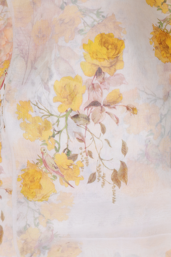Organza Silk Saree In Off White With Floral Design
