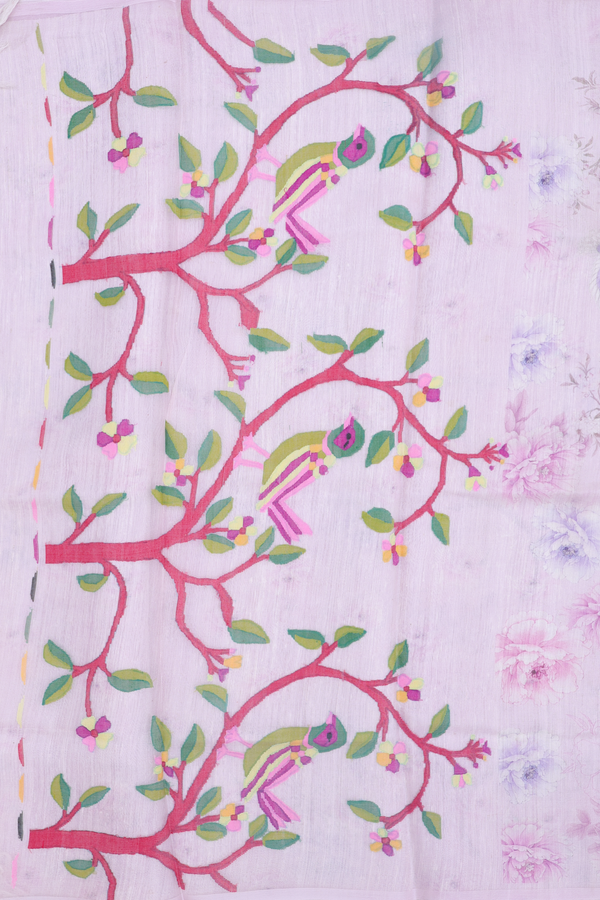 Organza Silk Saree In Pink With Printed Design