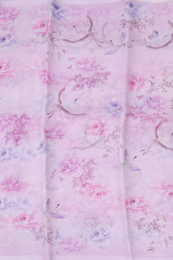 Organza Silk Saree In Pink With Printed Design