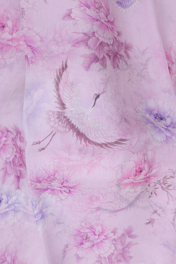 Organza Silk Saree In Pink With Printed Design