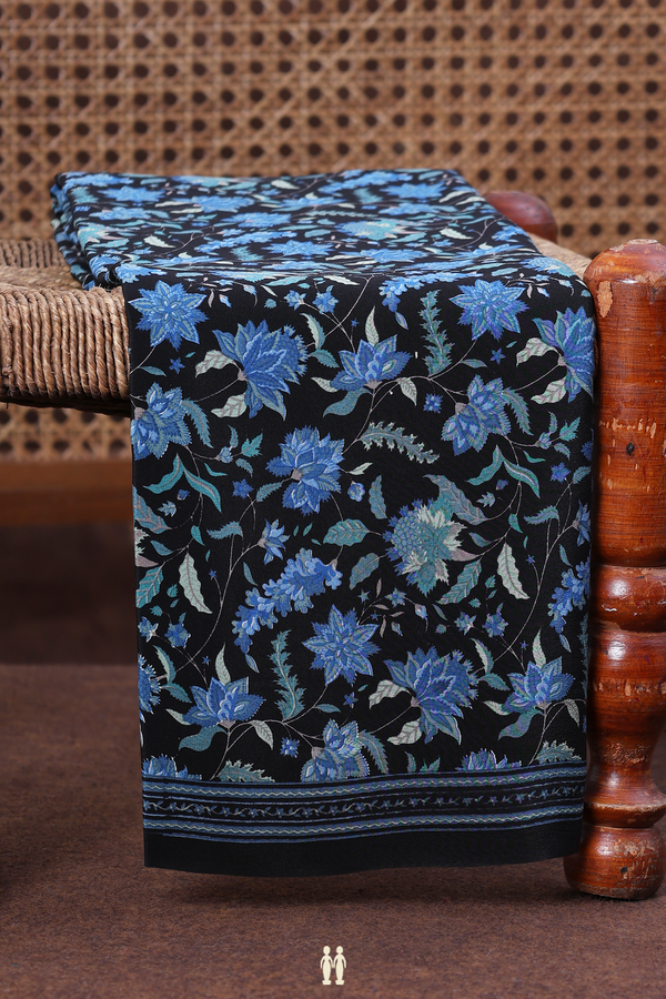 Crepe Saree In Black With Floral Design