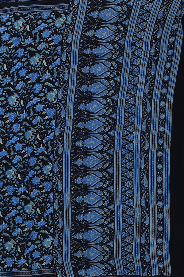Crepe Saree In Black With Floral Design