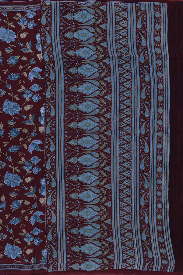 Crepe Saree In Brown With Floral Printed Design