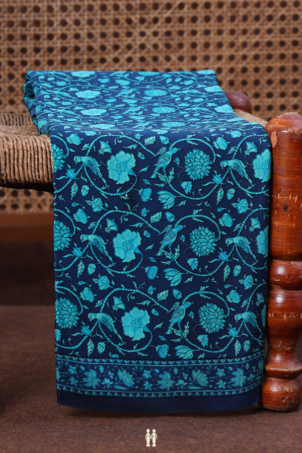 Crepe Saree In Navy Blue With Floral Printed Design