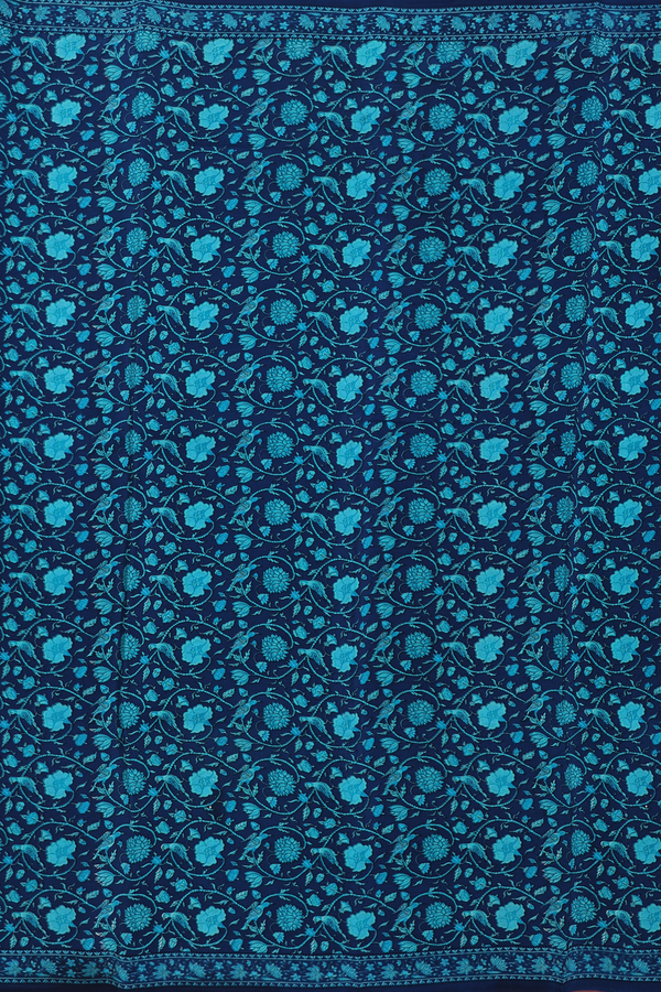 Crepe Saree In Navy Blue With Floral Printed Design