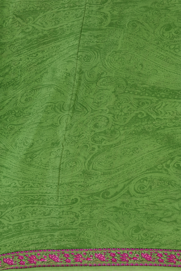 Crepe Saree In Parrot Green With Botanical Design