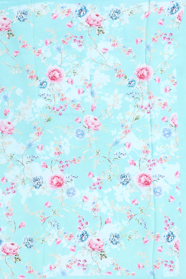 Crepe Saree In Pastel Blue With Floral Printed Design