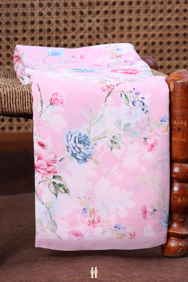 Crepe Saree In Pink With Floral Design