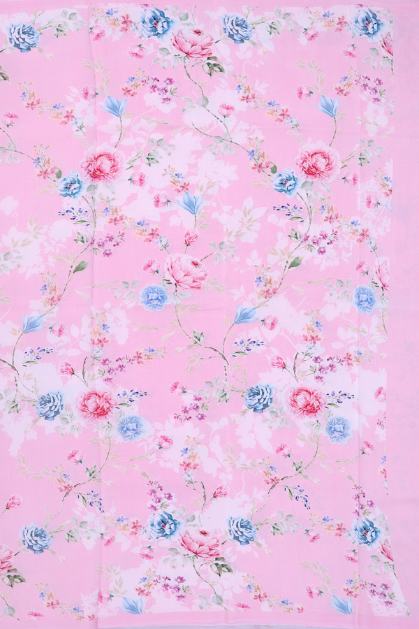 Crepe Saree In Pink With Floral Design