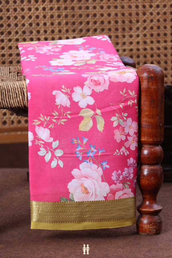 Crepe Saree In Pink With Floral Design